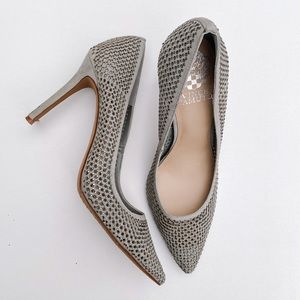 Vince Camuto heels, gray suede & gray faux diamonds. Nearly perfect condition, 8